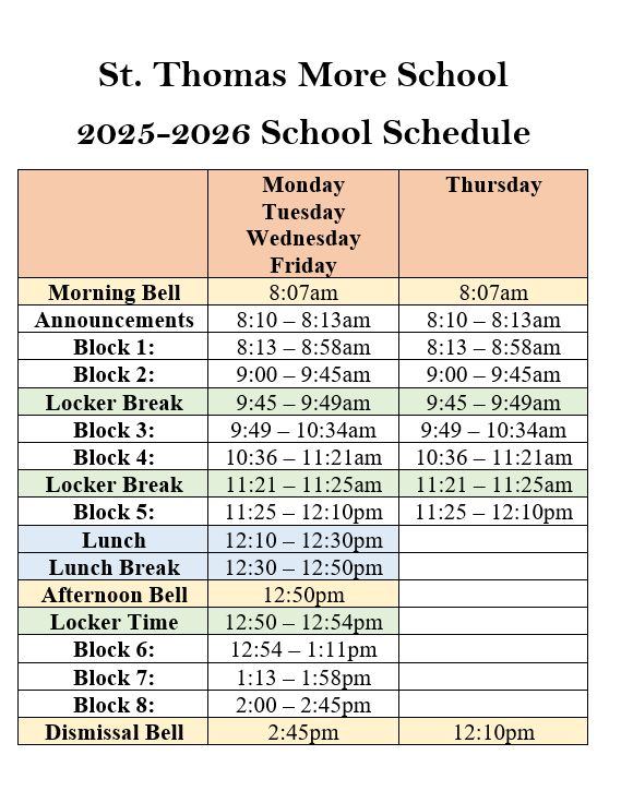 26 school schedule